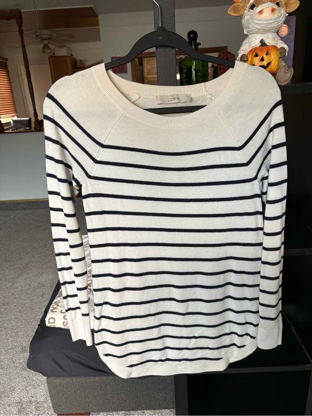 LOFT Cream & Navy Striped Scoop Neck Sweater